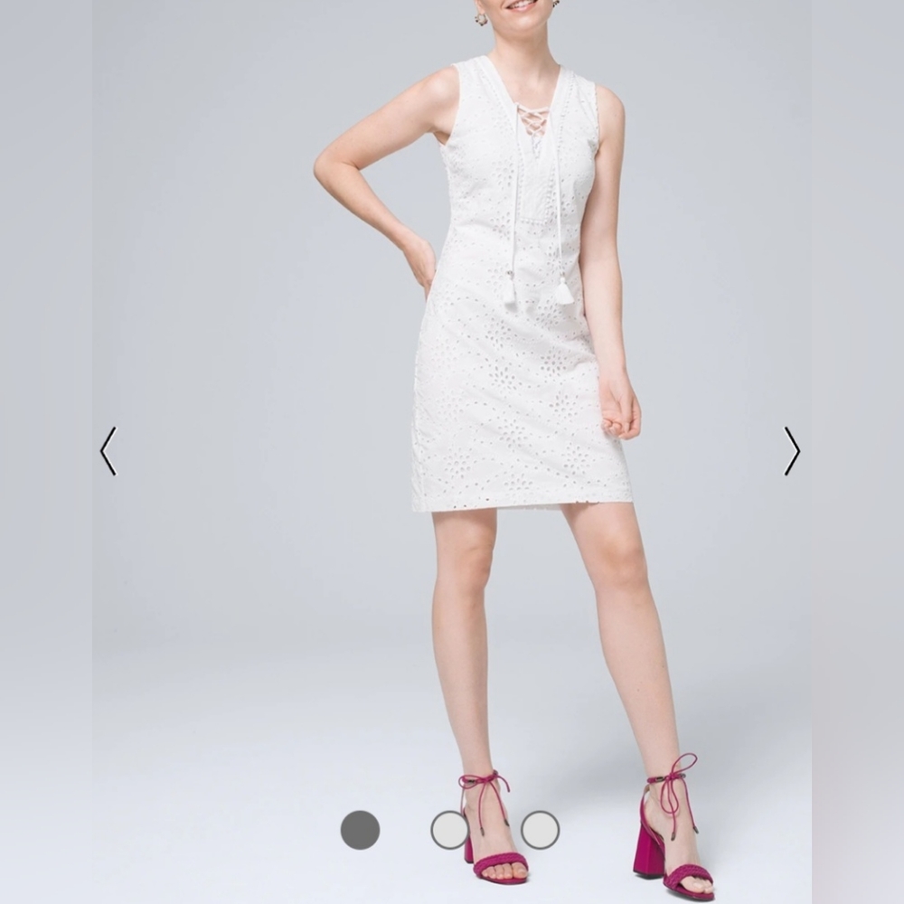 White Lace-Up Eyelet Shift Dress